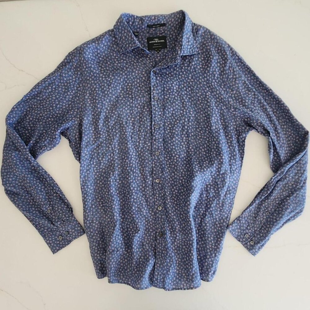 Linen RODD & GUNN Sz XL Blue AOP Floral Sports Fit Shirt Long Sleeve Button Down